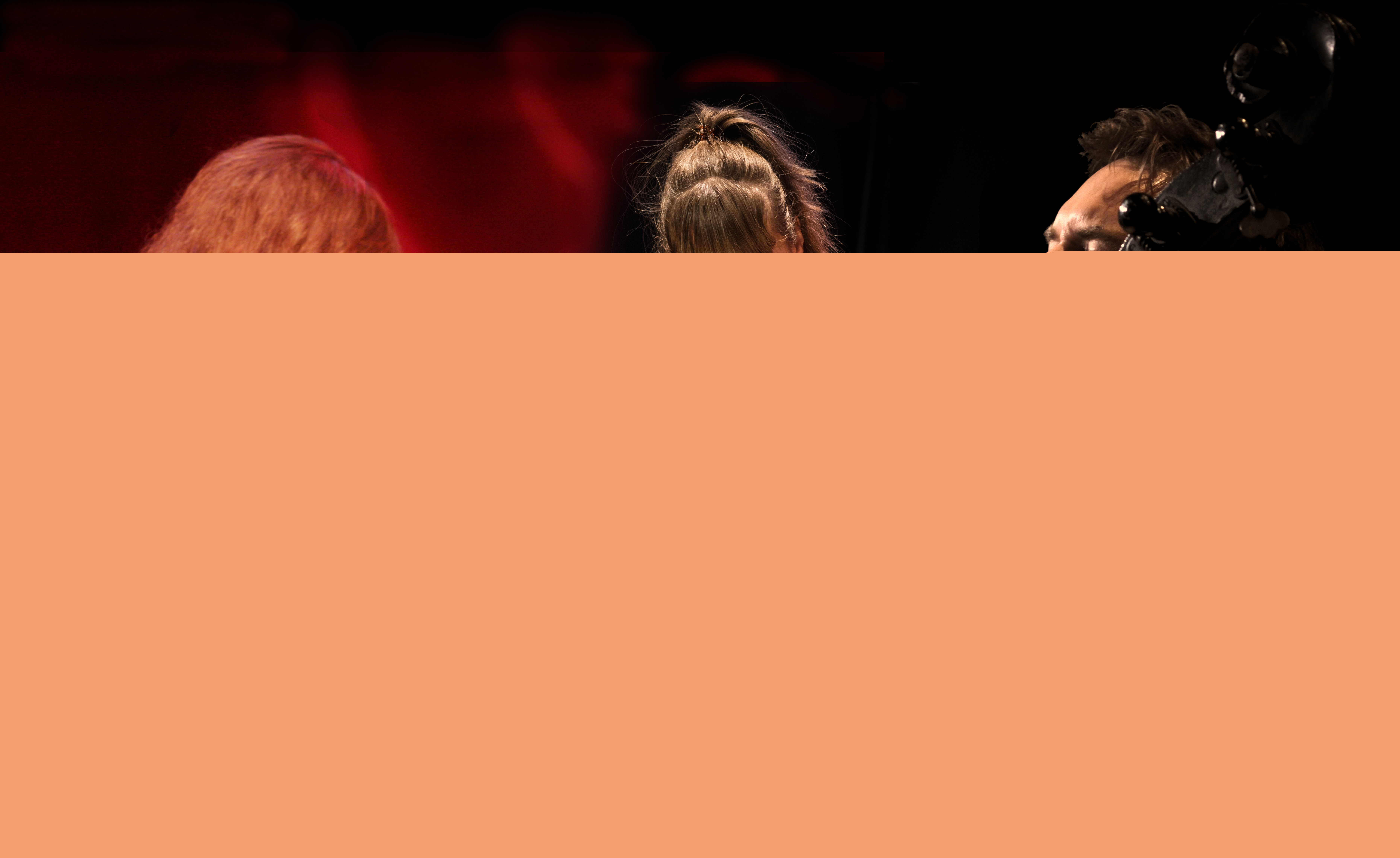 Montage med tre personer som spelar olika instrument