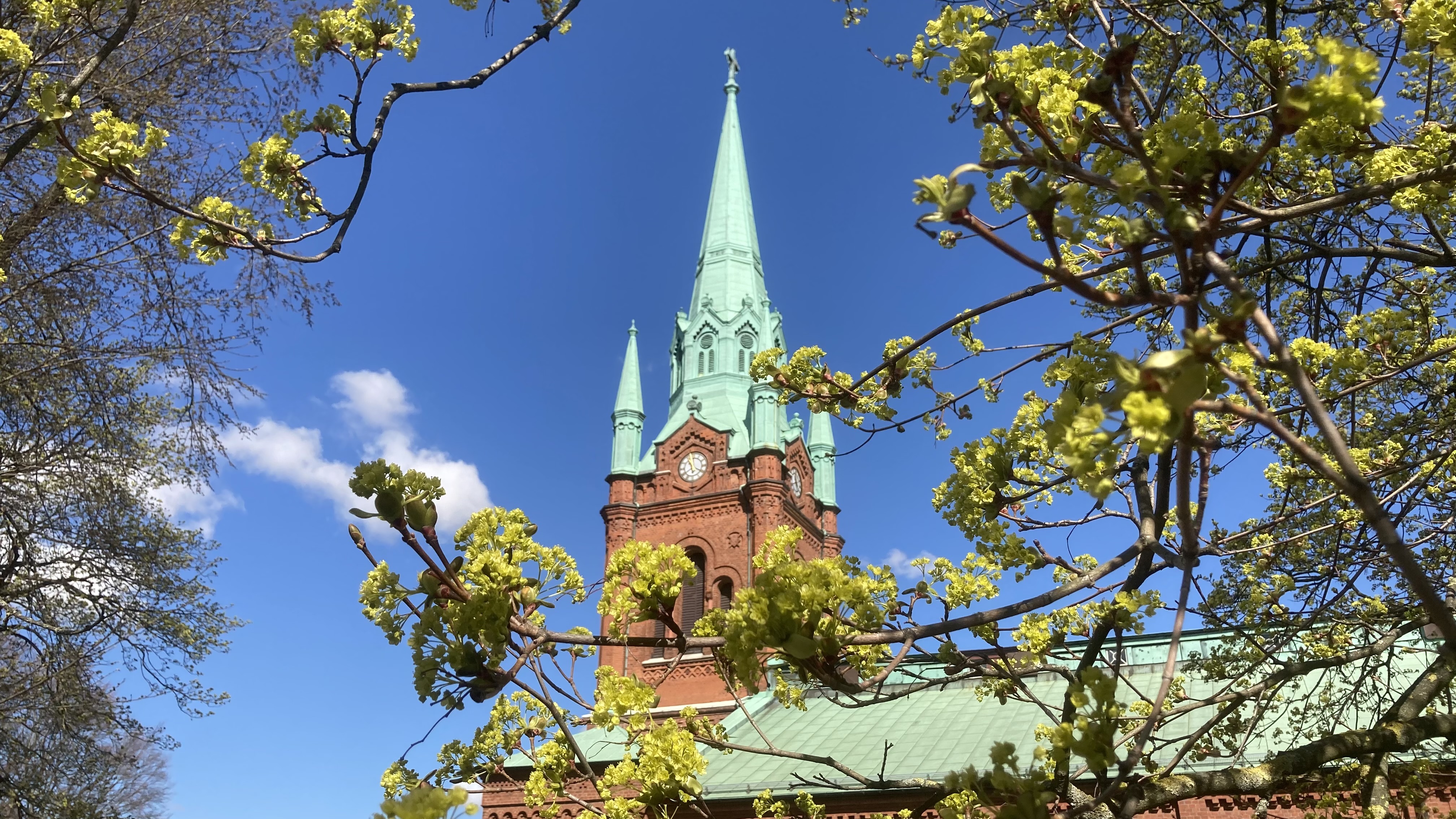 Sankt Pauli kyrka i vårlig grönska