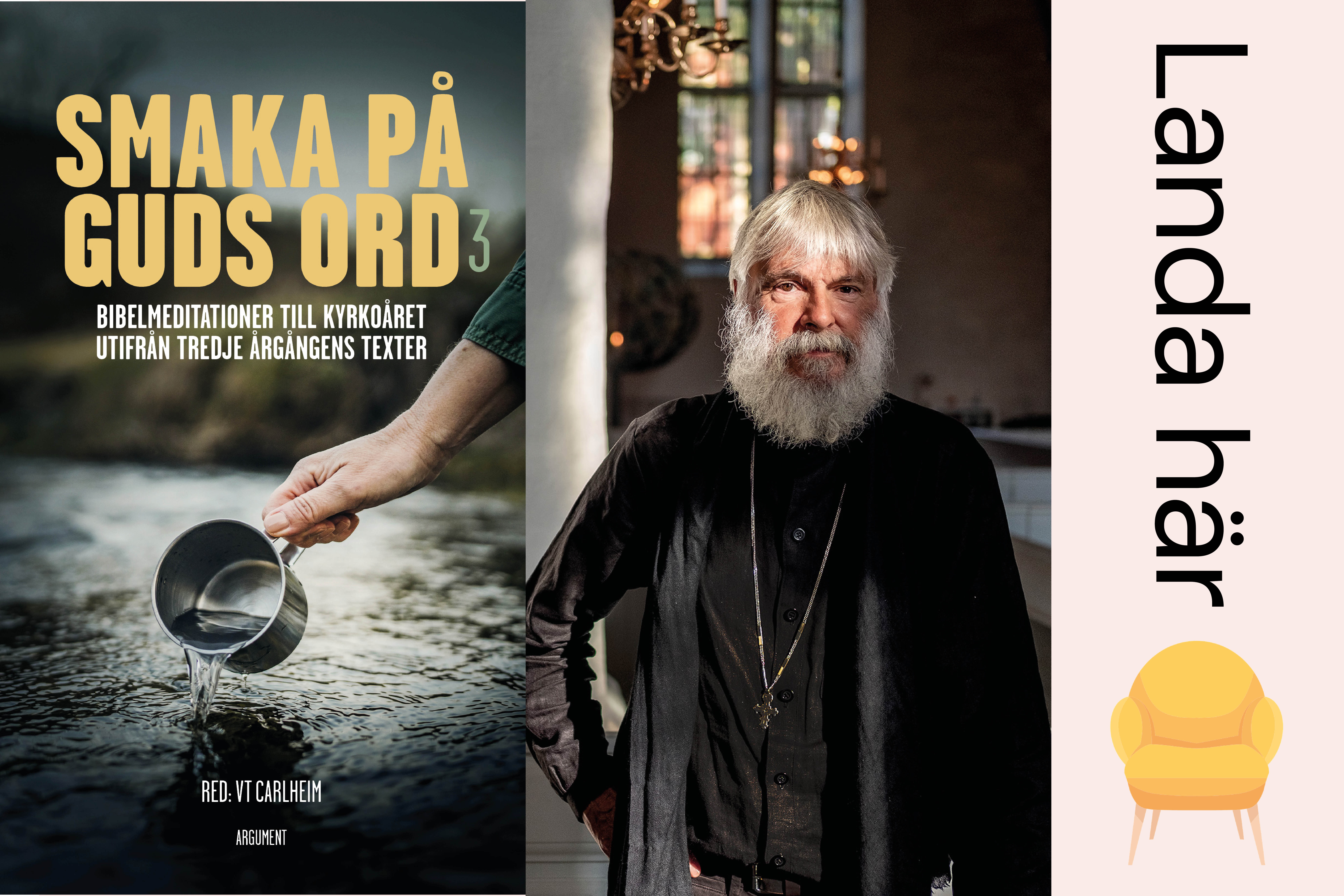 Ett bokomslag, ett foto på Peter Halldorf och texten "Landa här": 