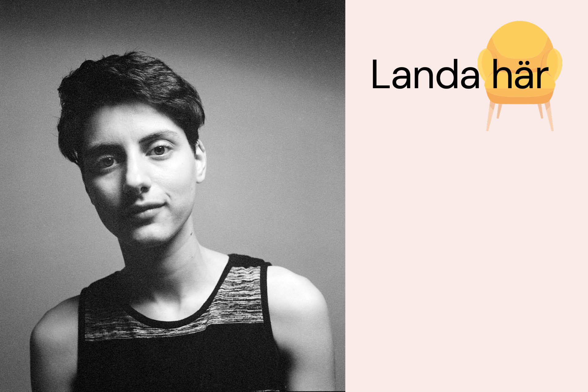 Foto på Nino Mick och texten "Landa här". 