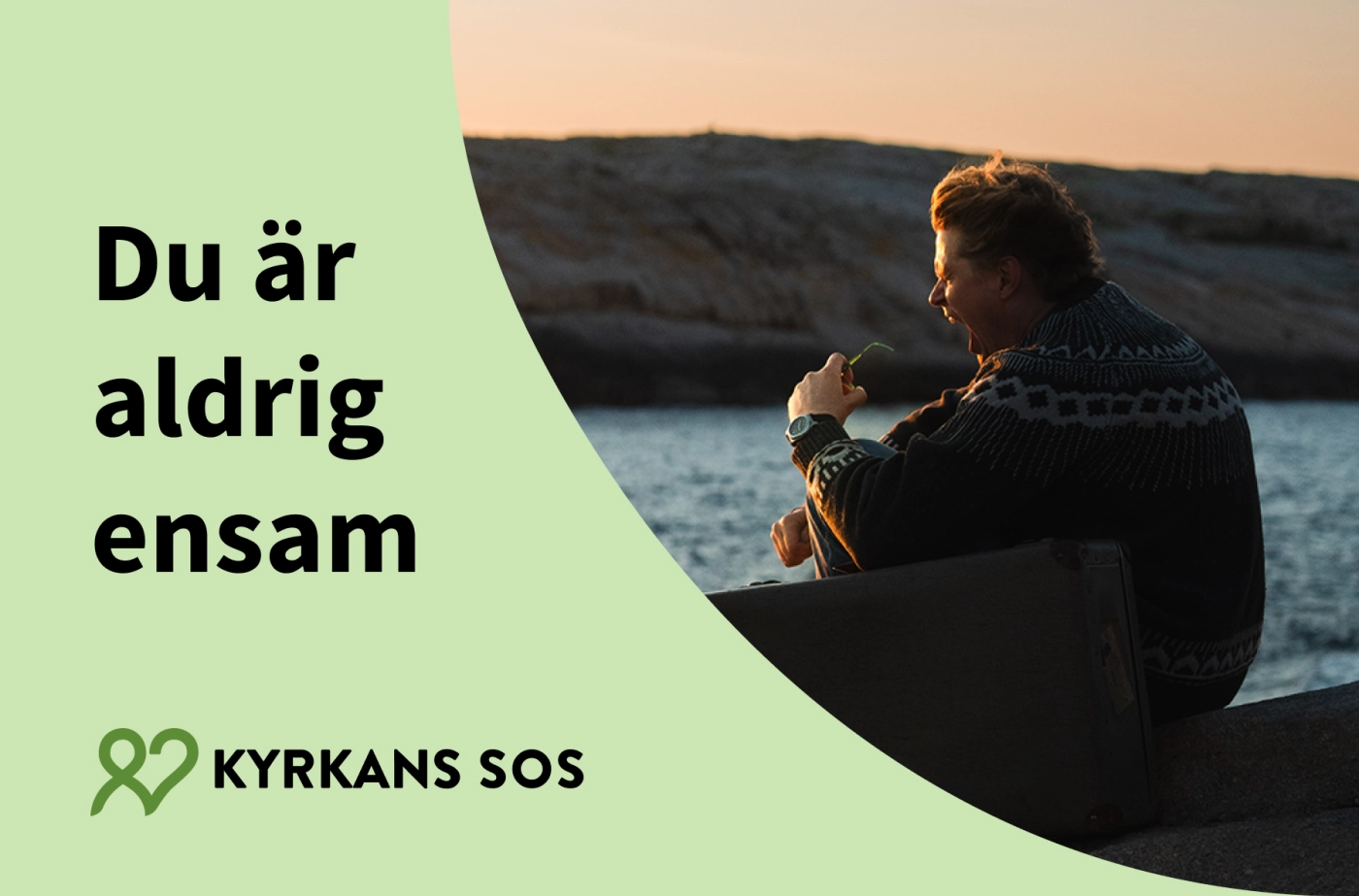 En ung man som skriker och en text där det står "Du är aldrig ensam".