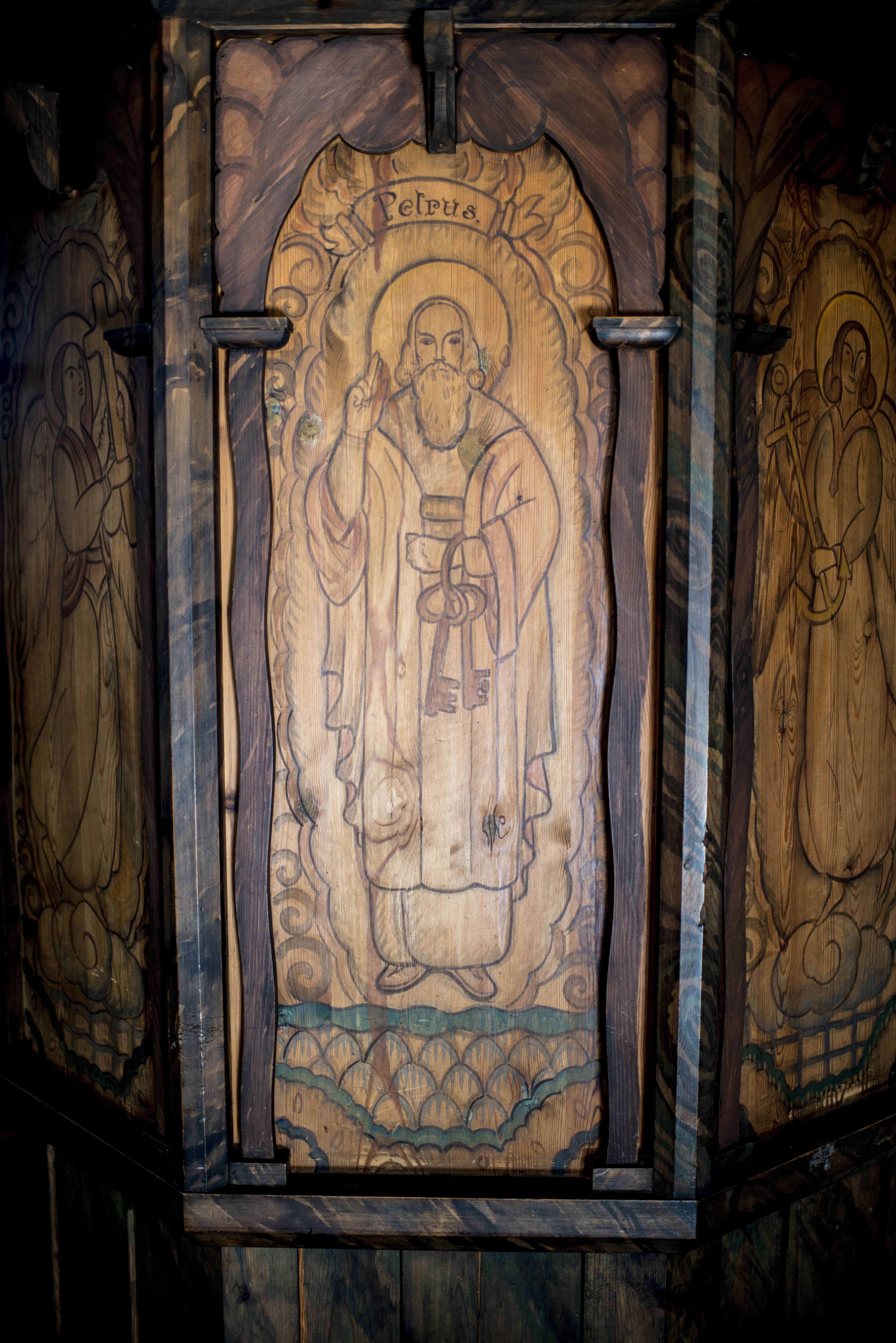 Målning på predikstolen i Enskede kyrka