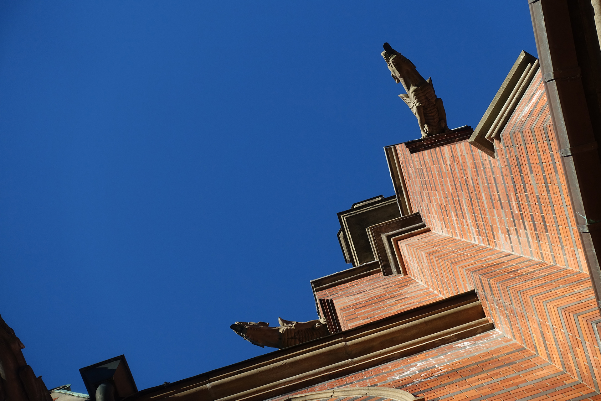 Bild på vattenutkastare på Allhelgonakyrkan formad som en drake, gargoyle