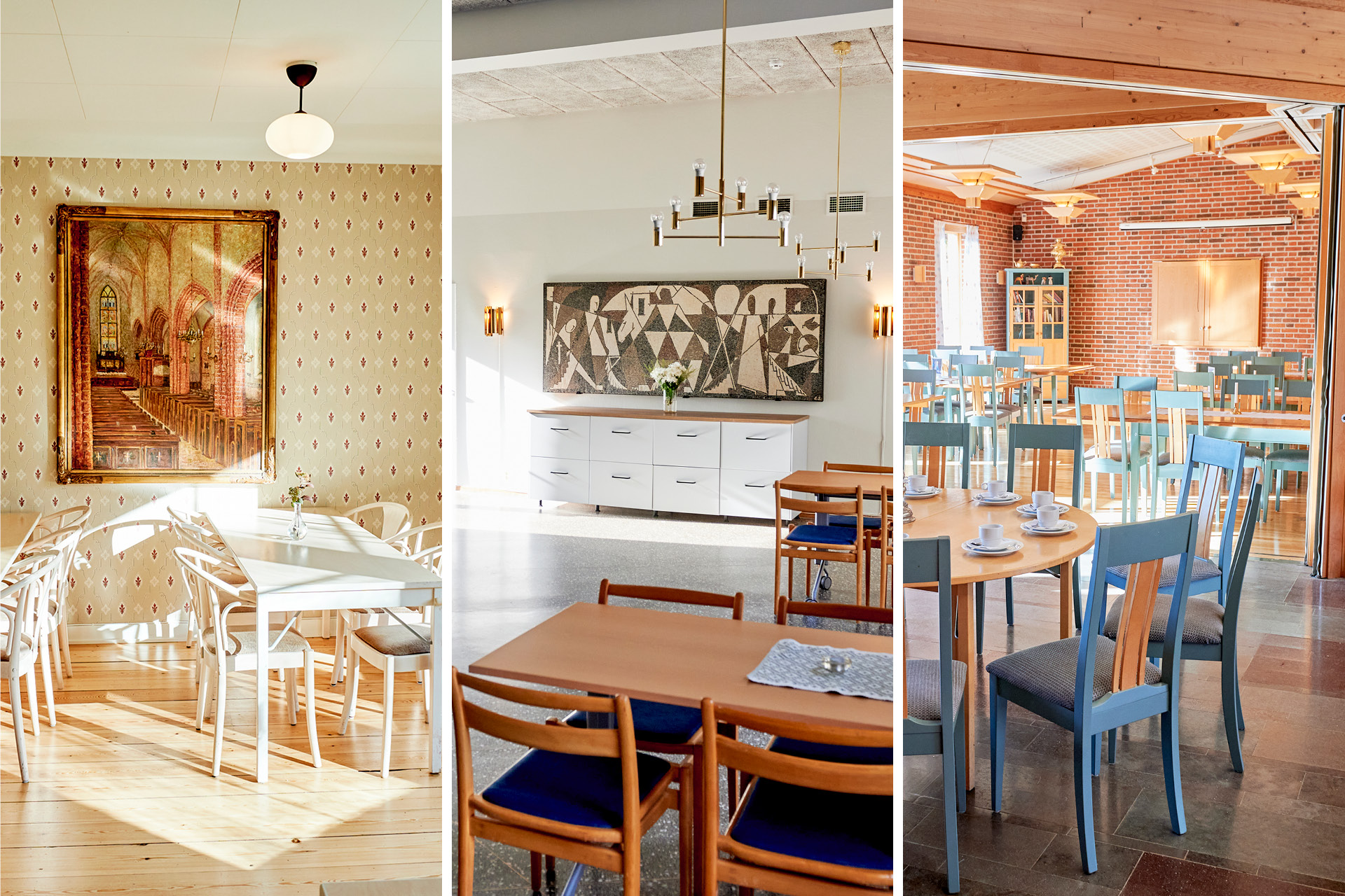 Kollage med Helga Trefaldighets tre församlingslokaler