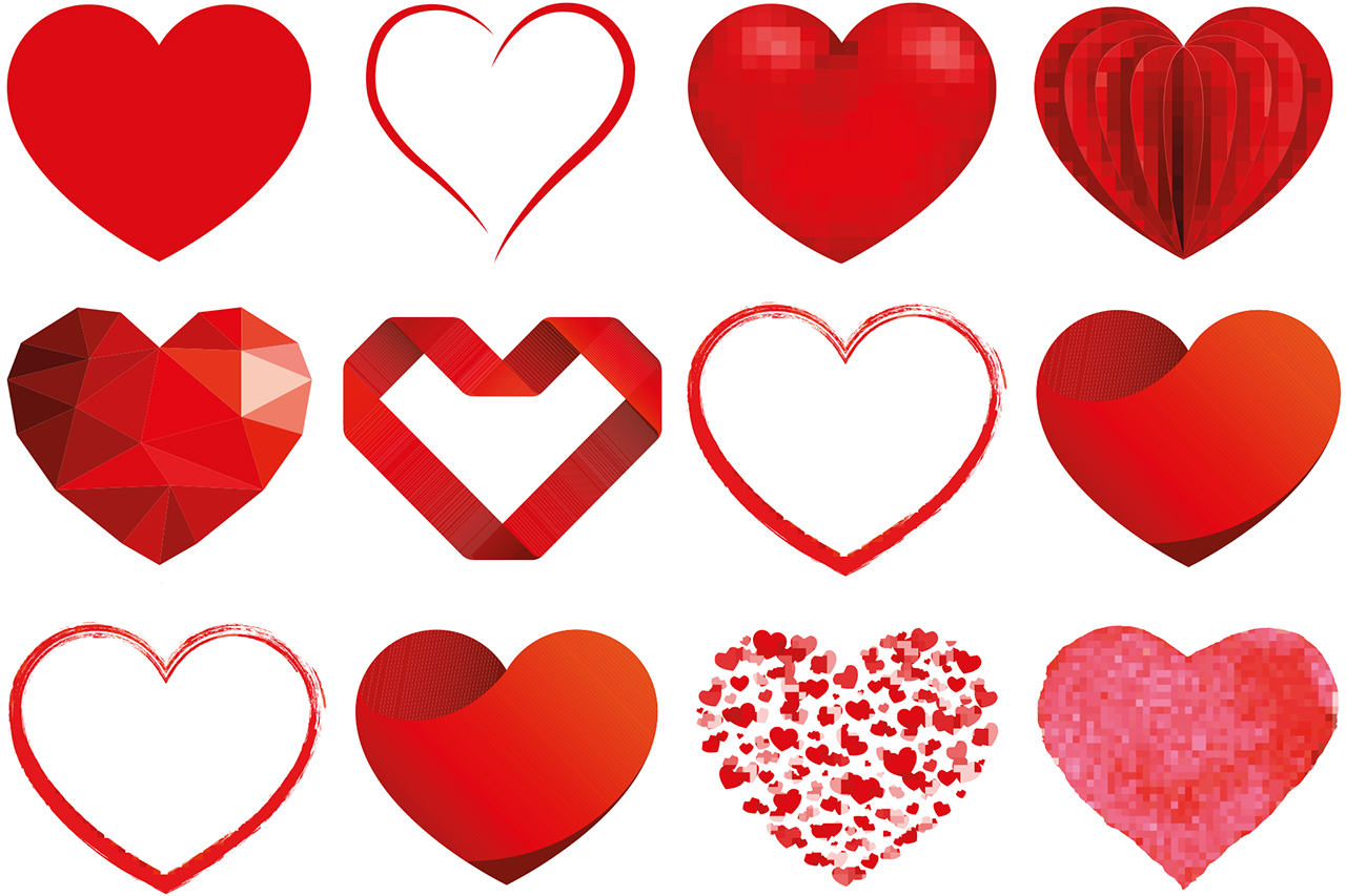 Tolv målade hjärtan, alla olika. 