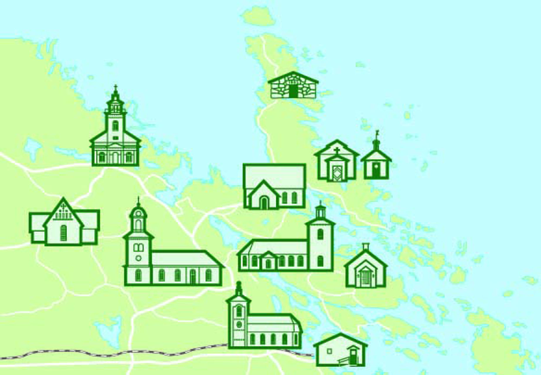 Illustrationer av pastoratets kyrkor.