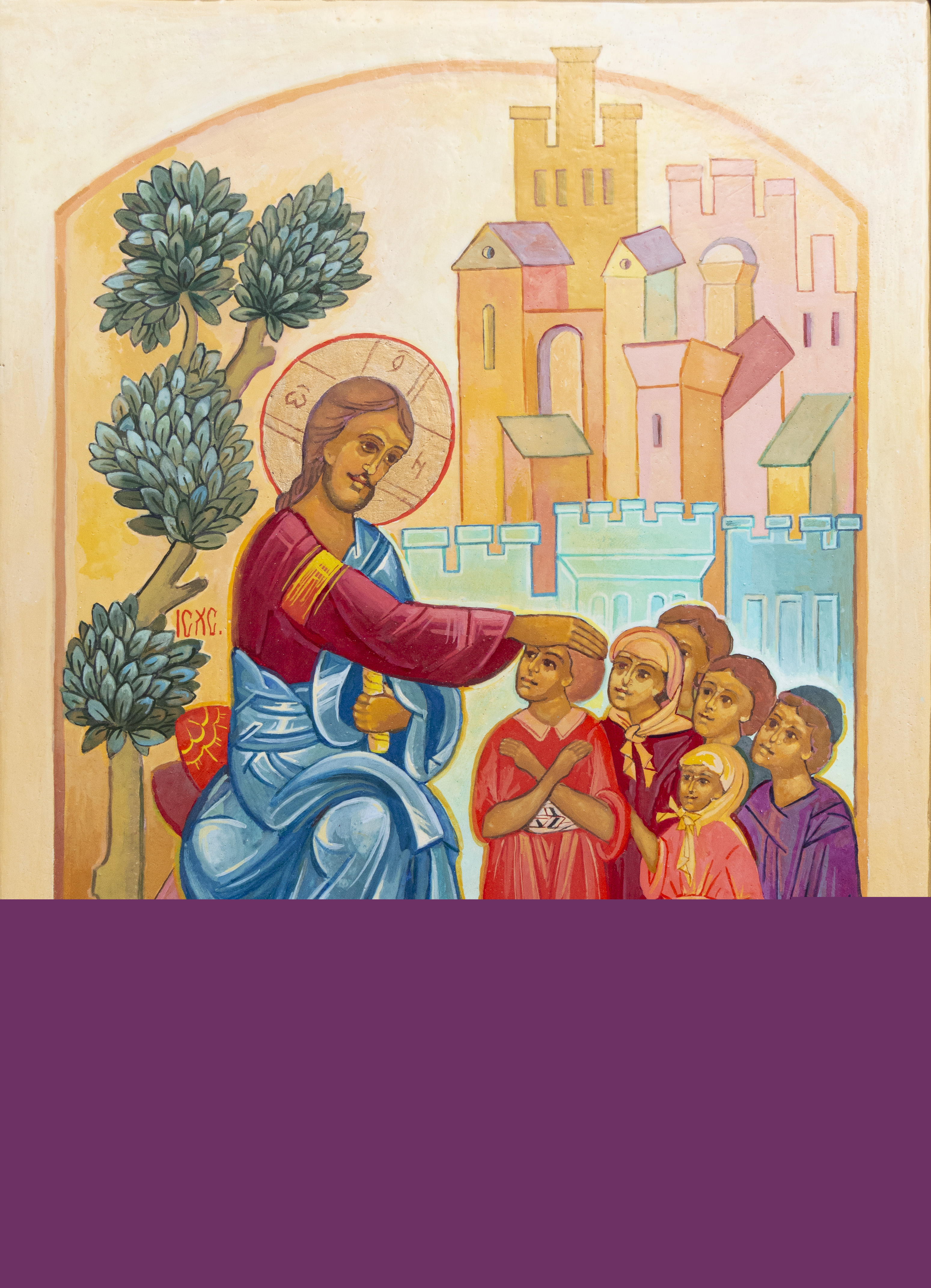 En ikonmålning visar hur Jesus välsignar barnen.