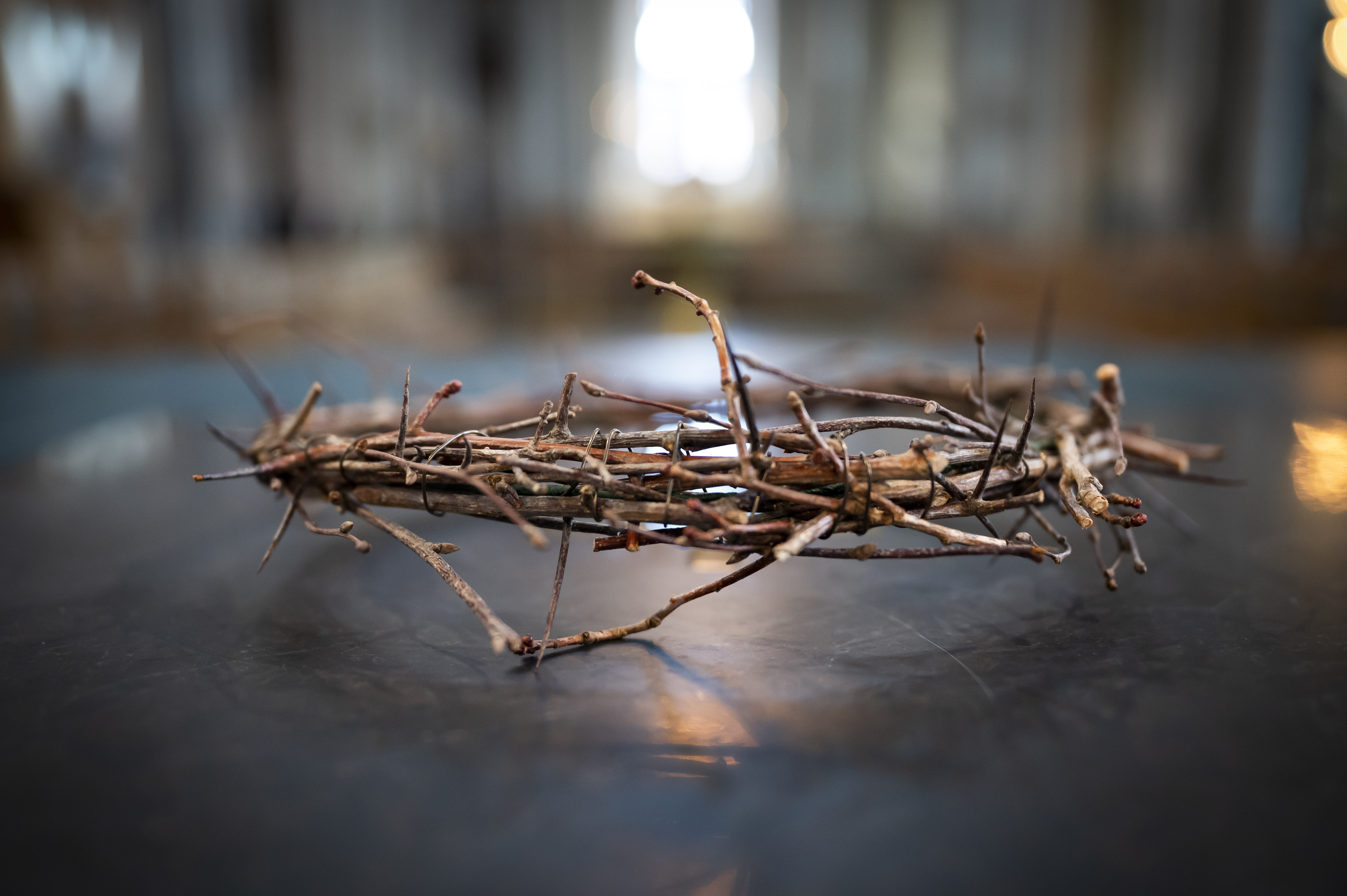 En krans av taggiga kvistar.